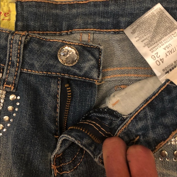 Bedazzled straight leg distressed denim jeans NWT - Picture 4 of 8